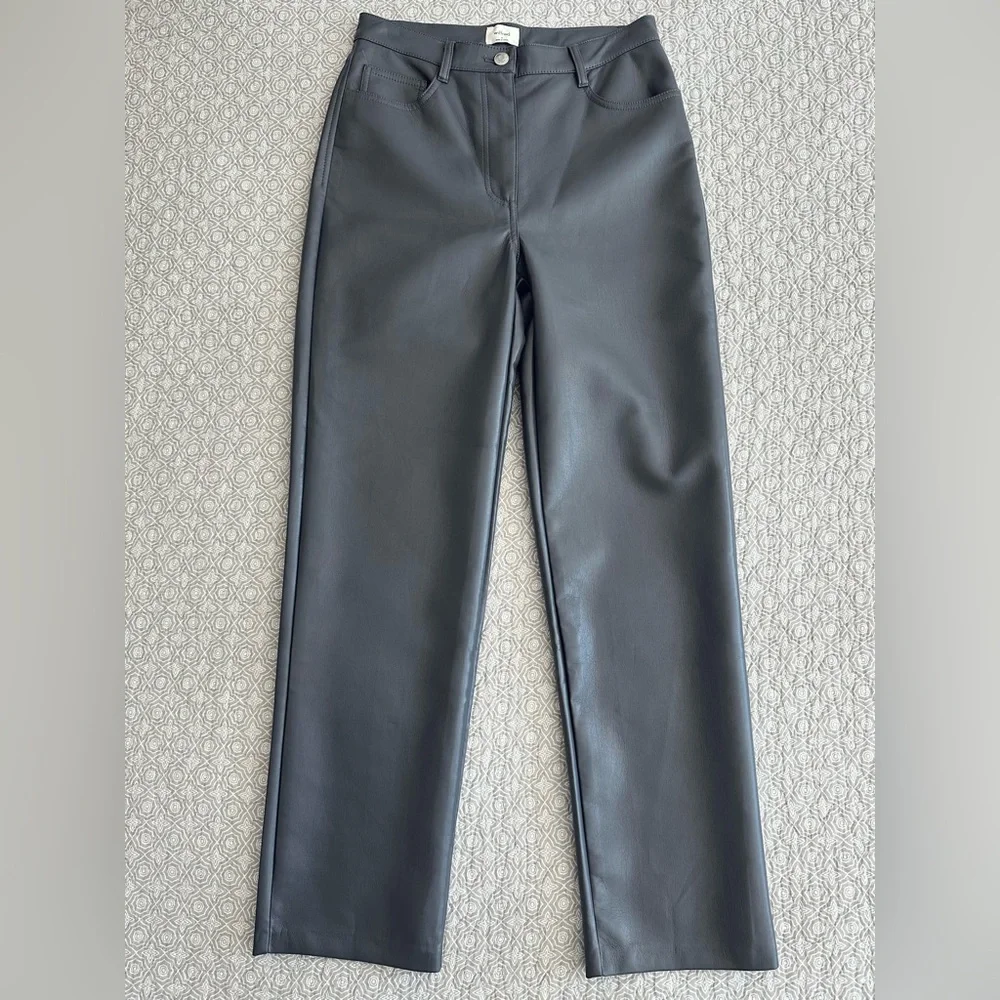 WILFRED Aritzia The Melina Pant High Waist Vegan Leather Pants Gray Charcoal 4